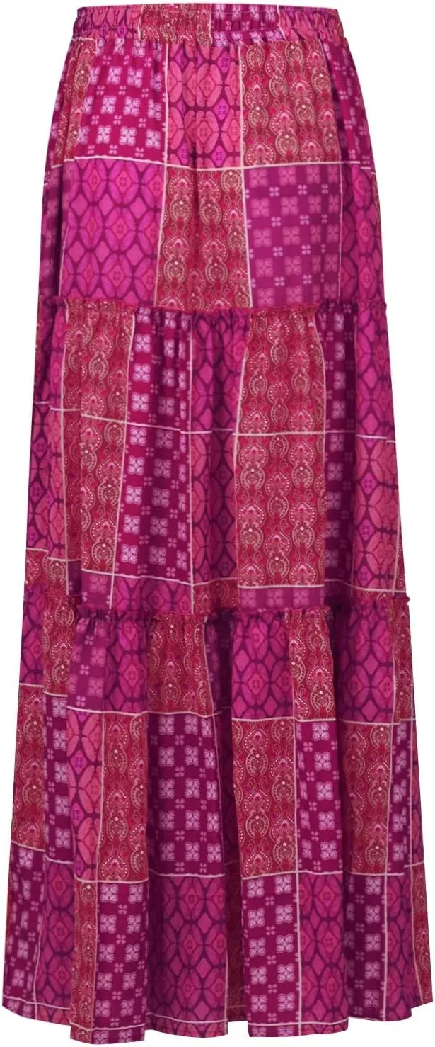 Skirts for Women Summer Flowy Tiered Elastic High Waisted Skirt Vacation Swing Long Floral Maxi Skirts