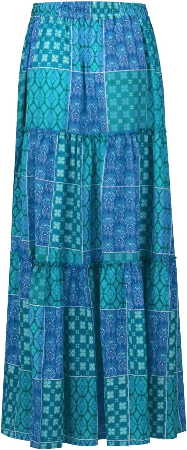 Skirts for Women Summer Flowy Tiered Elastic High Waisted Skirt Vacation Swing Long Floral Maxi Skirts