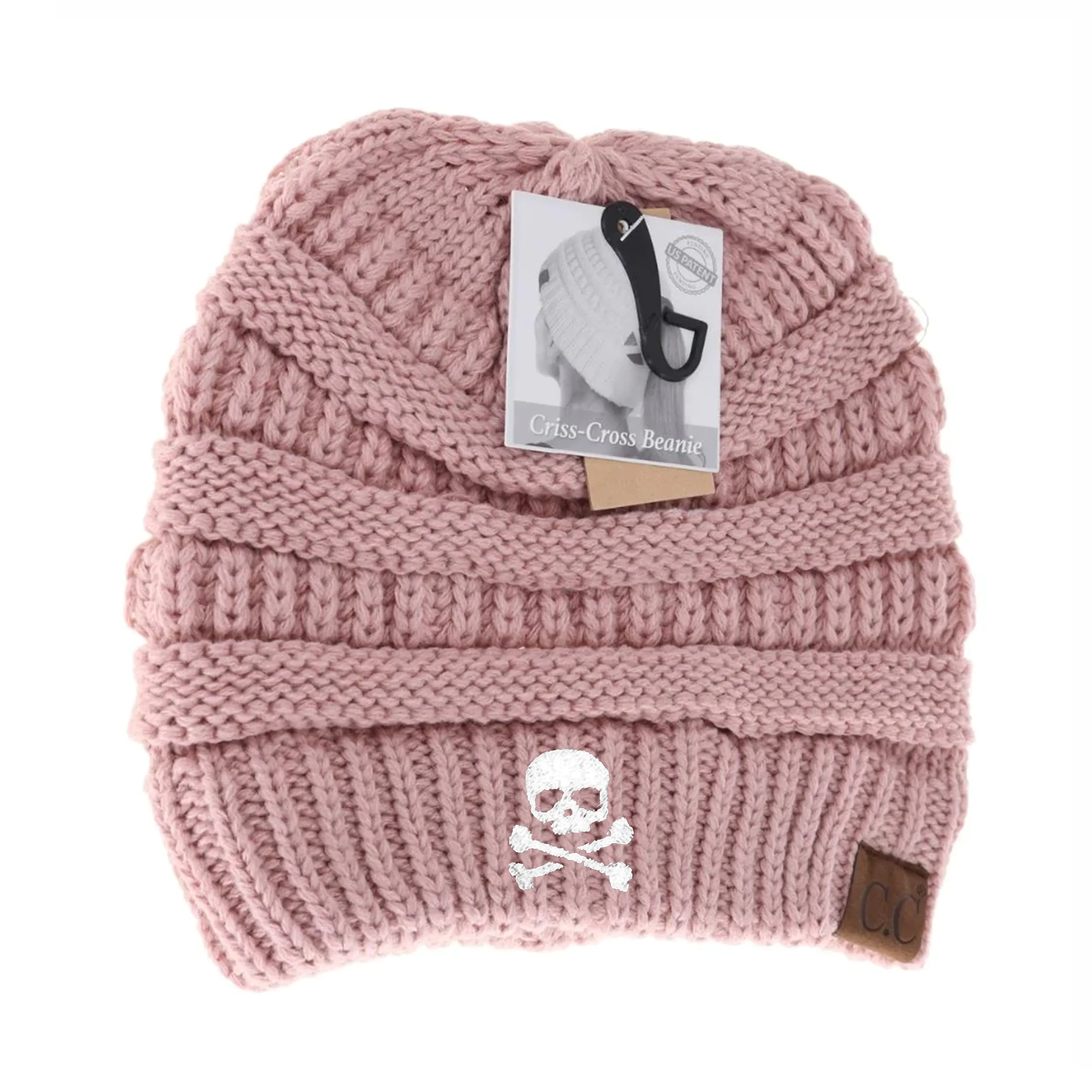 Skull & Crossbones Criss-Cross Knit Beanie