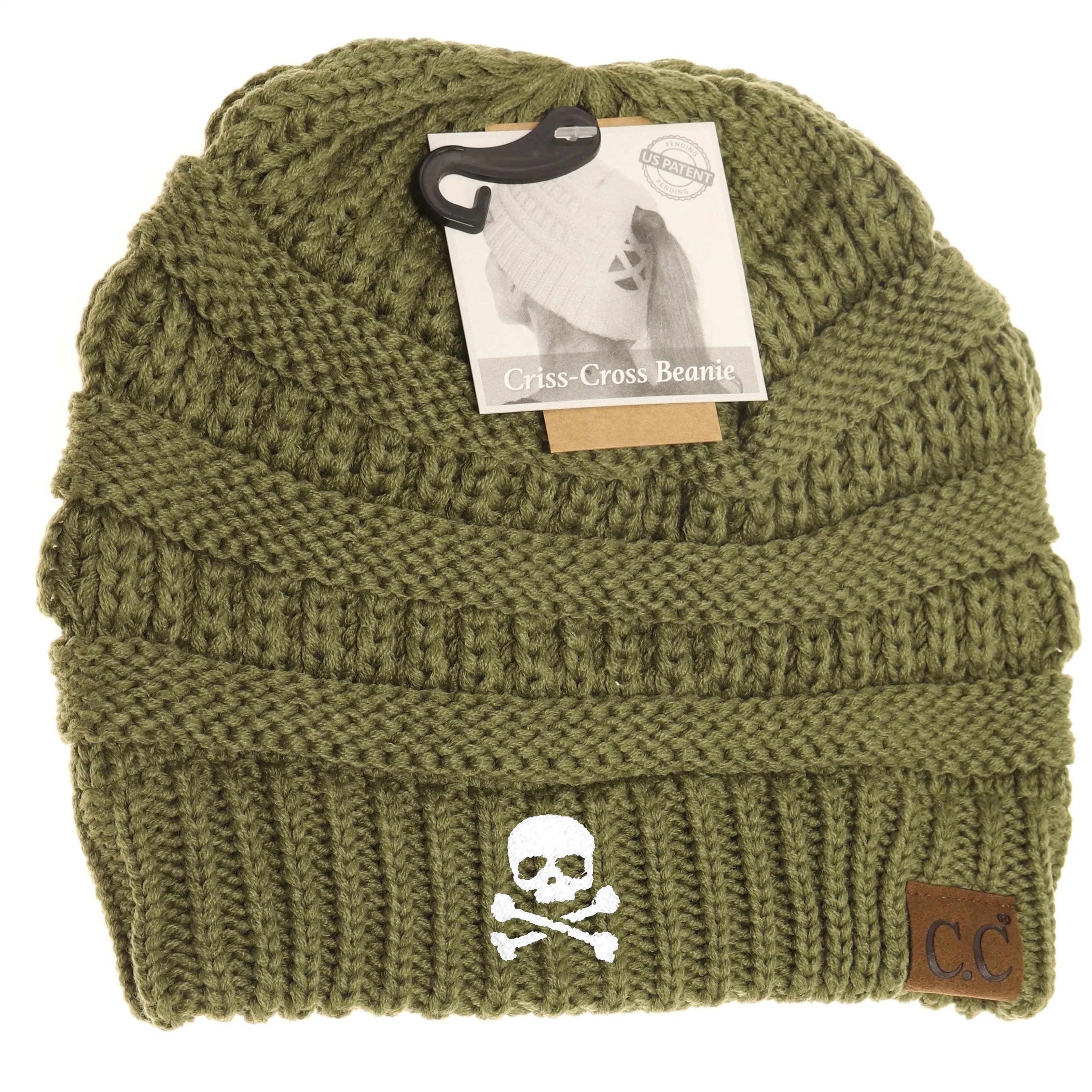 Skull & Crossbones Criss-Cross Knit Beanie
