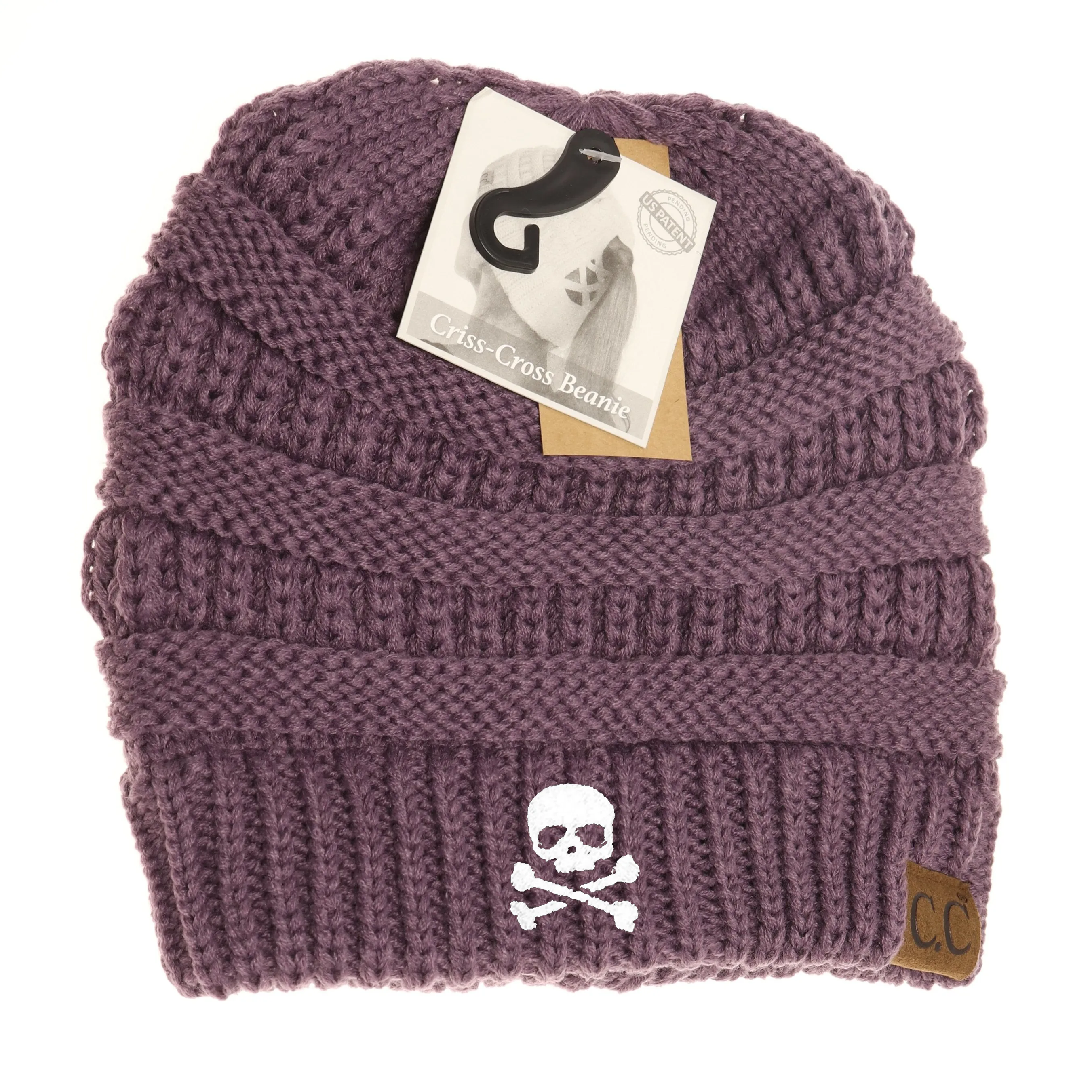 Skull & Crossbones Criss-Cross Knit Beanie