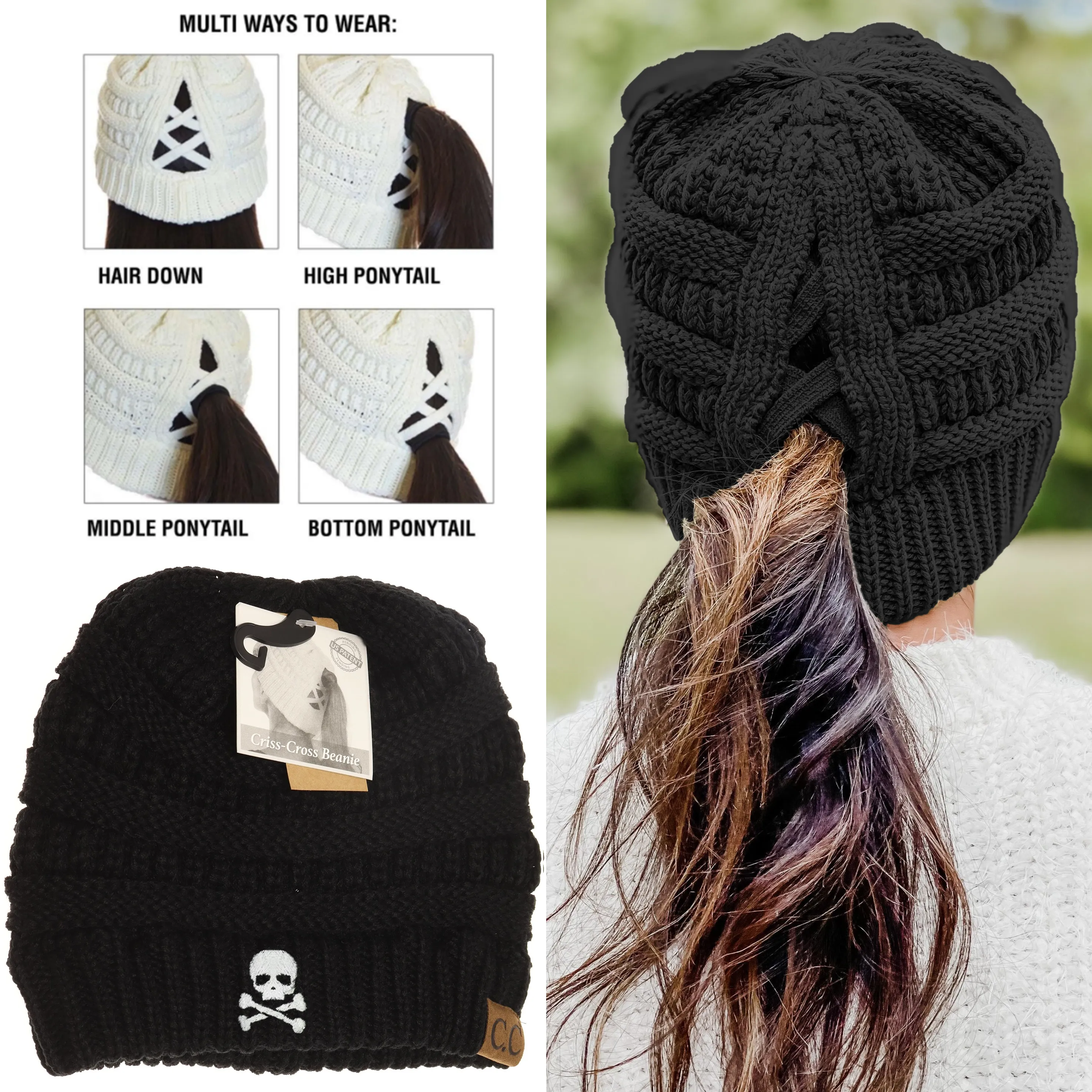 Skull & Crossbones Criss-Cross Knit Beanie
