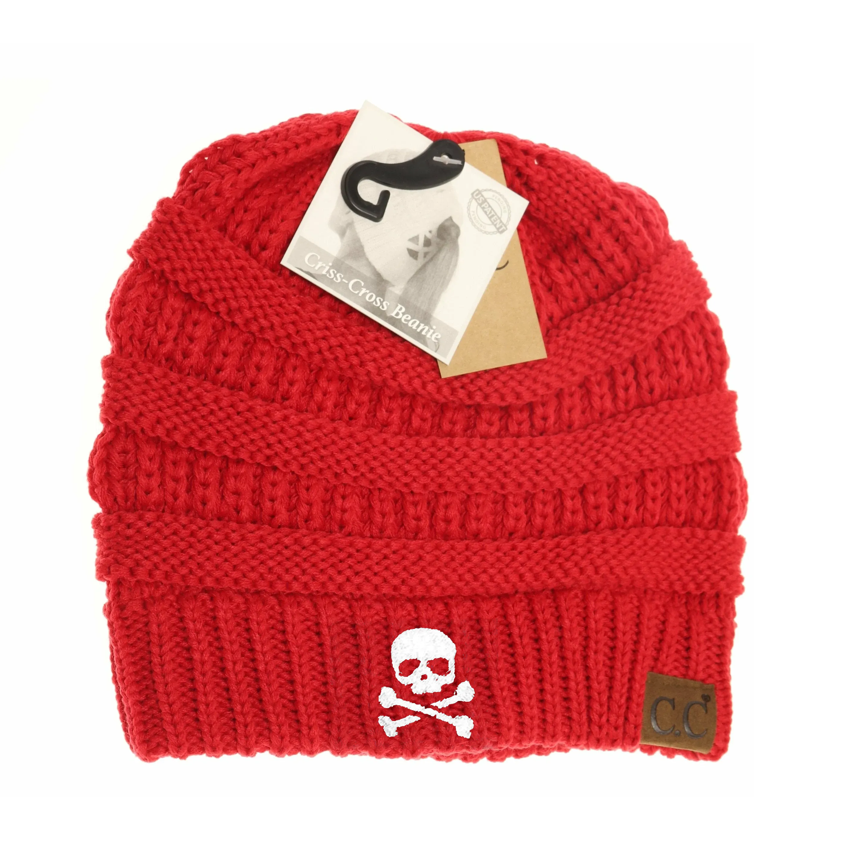Skull & Crossbones Criss-Cross Knit Beanie