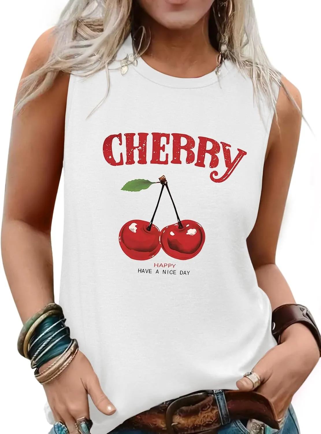 Sleeveless Tank Tops for Women 2025 Summer Casual Blouses Graphic Tees Loose Fit Crewneck Vacation Outfits Shirts