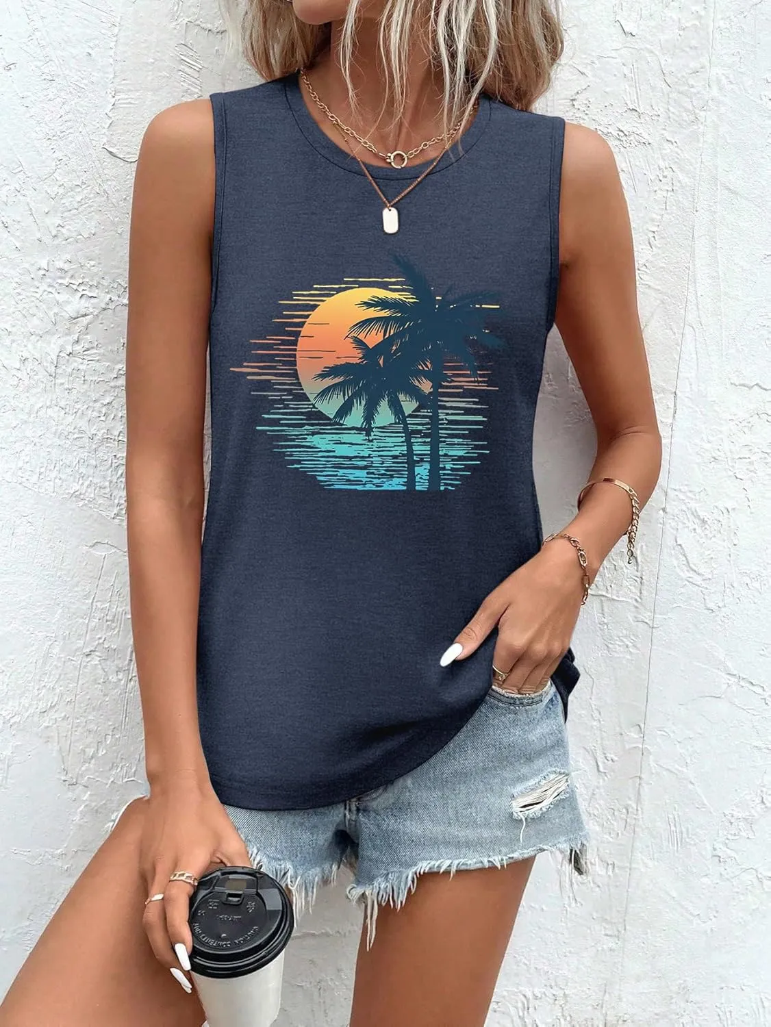 Sleeveless Tank Tops for Women 2025 Summer Casual Blouses Graphic Tees Loose Fit Crewneck Vacation Outfits Shirts