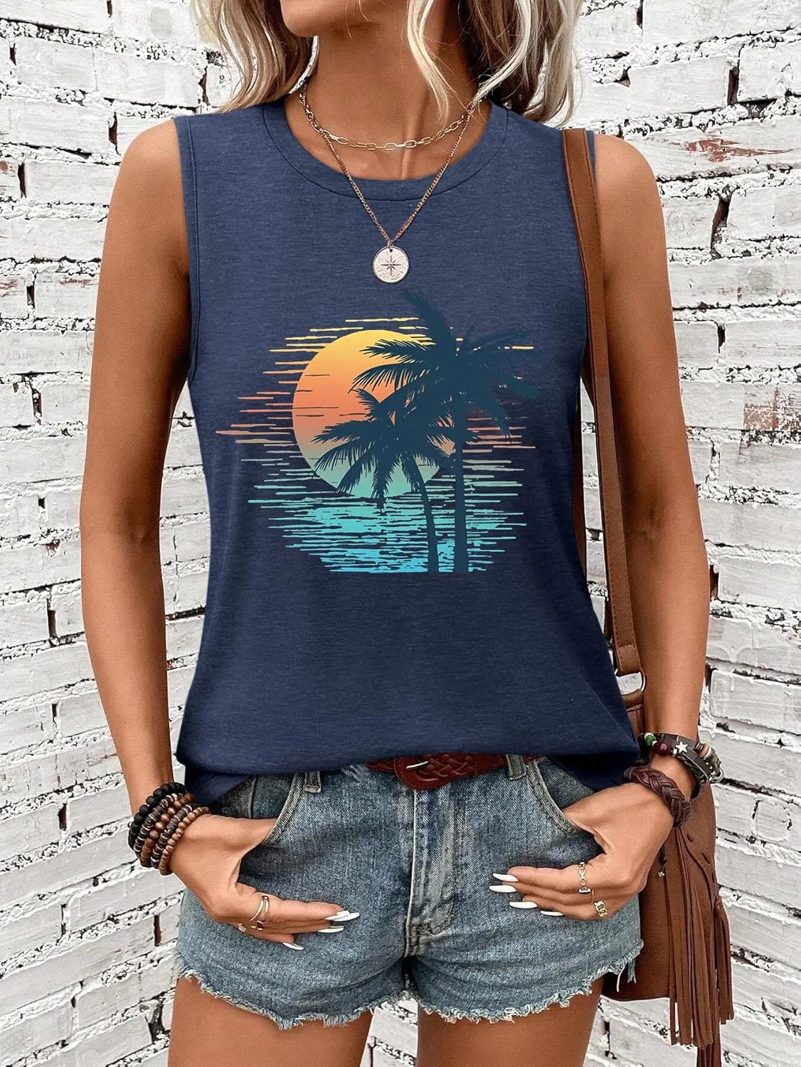 Sleeveless Tank Tops for Women 2025 Summer Casual Blouses Graphic Tees Loose Fit Crewneck Vacation Outfits Shirts