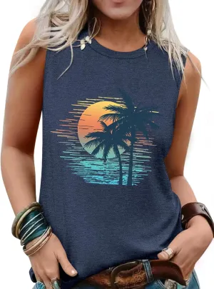 Sleeveless Tank Tops for Women 2025 Summer Casual Blouses Graphic Tees Loose Fit Crewneck Vacation Outfits Shirts