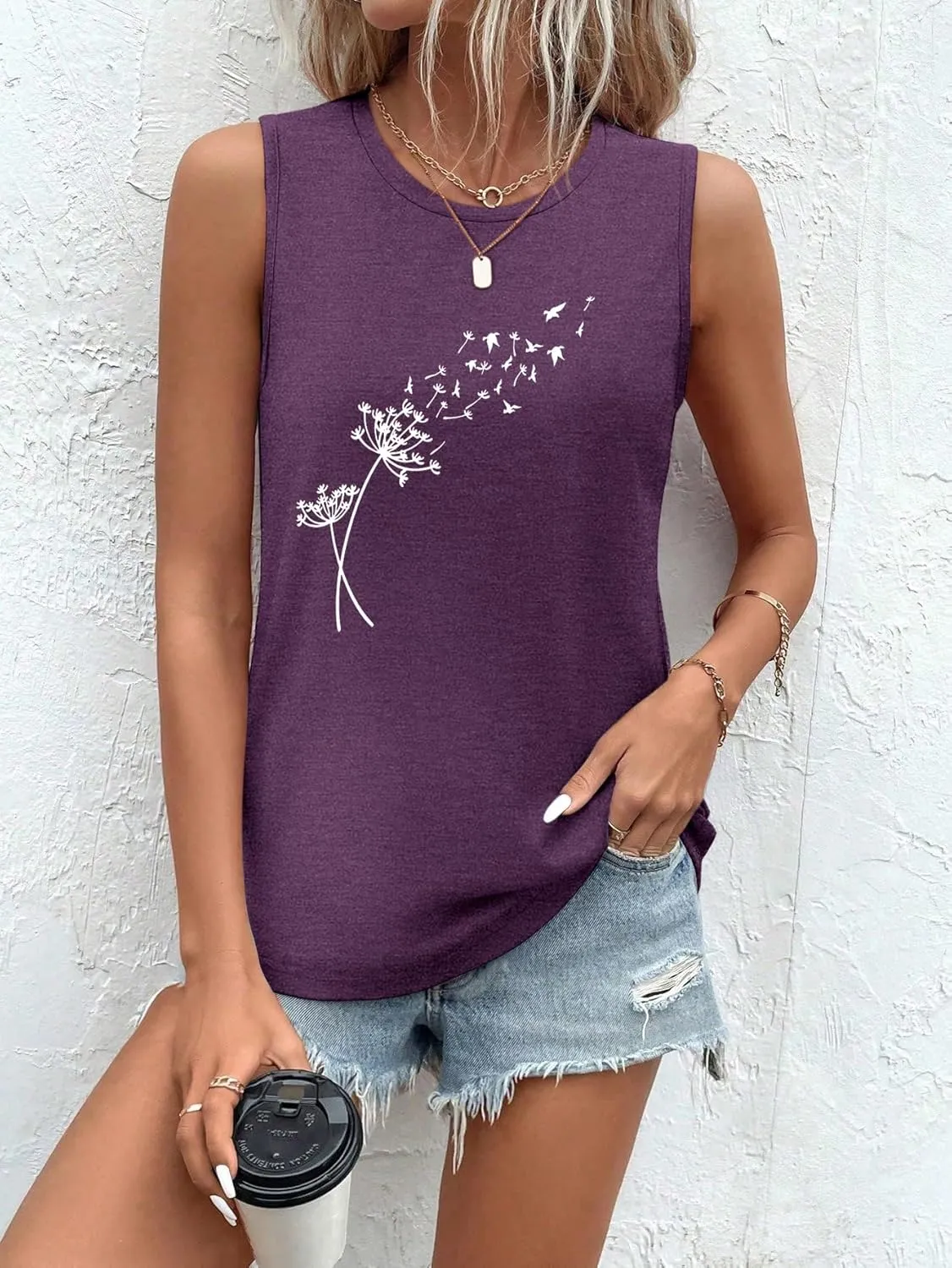 Sleeveless Tank Tops for Women 2025 Summer Casual Blouses Graphic Tees Loose Fit Crewneck Vacation Outfits Shirts