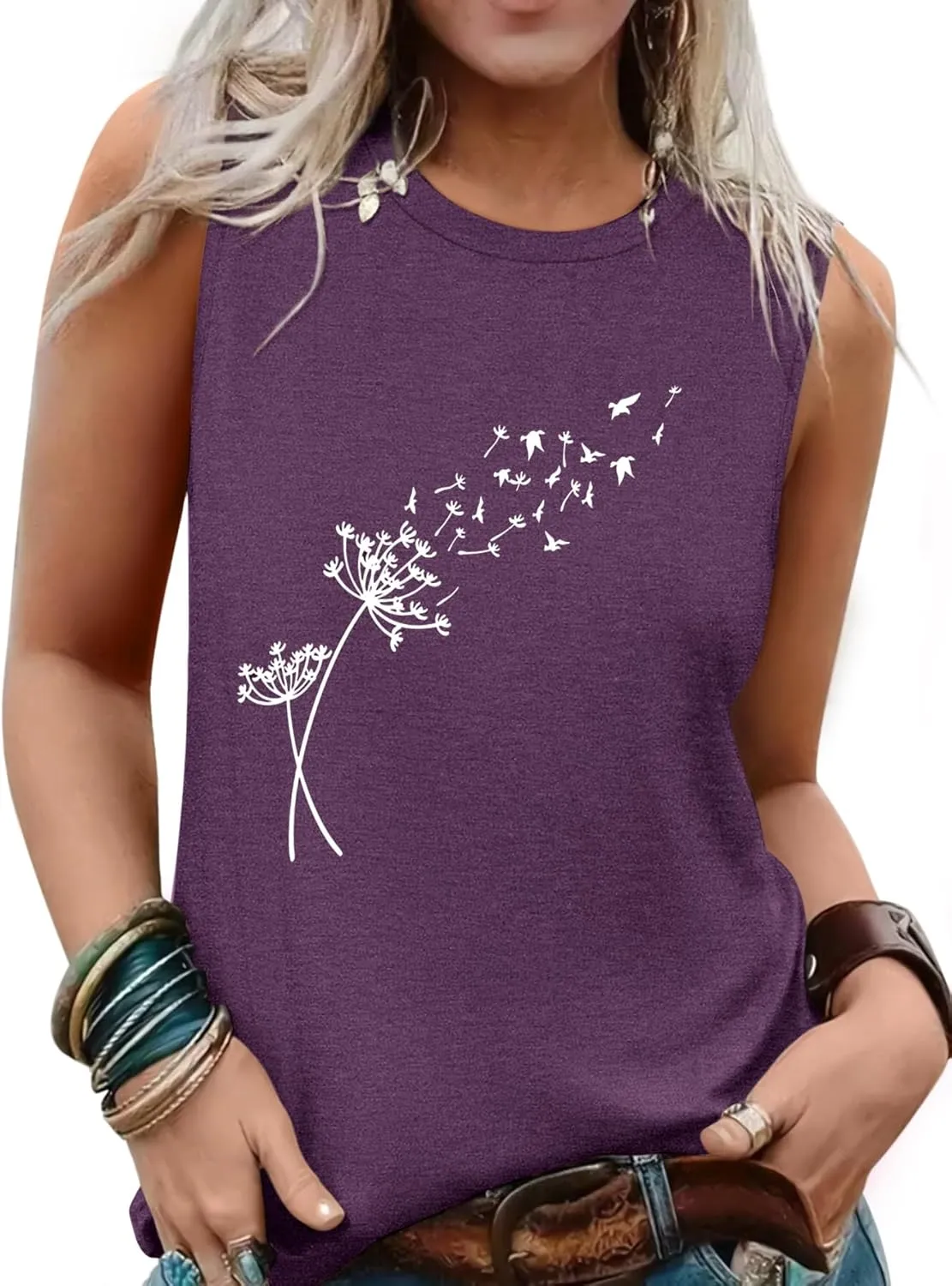 Sleeveless Tank Tops for Women 2025 Summer Casual Blouses Graphic Tees Loose Fit Crewneck Vacation Outfits Shirts