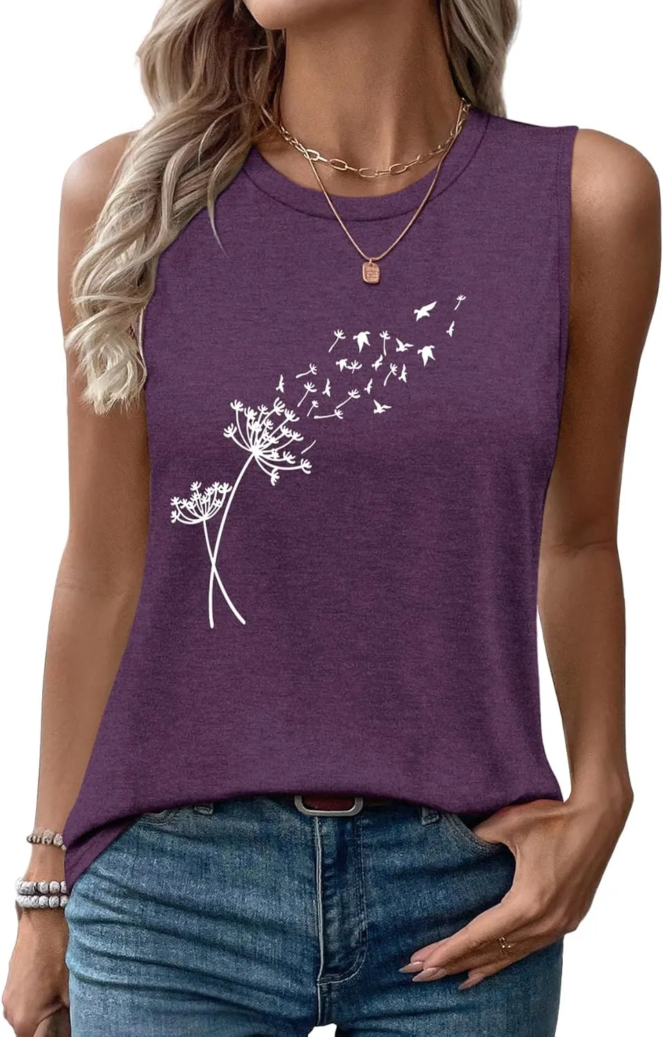 Sleeveless Tank Tops for Women 2025 Summer Casual Blouses Graphic Tees Loose Fit Crewneck Vacation Outfits Shirts