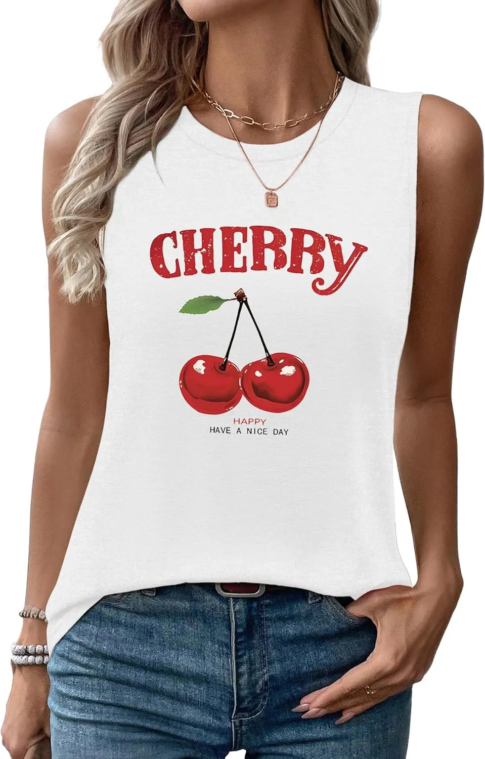 Sleeveless Tank Tops for Women 2025 Summer Casual Blouses Graphic Tees Loose Fit Crewneck Vacation Outfits Shirts