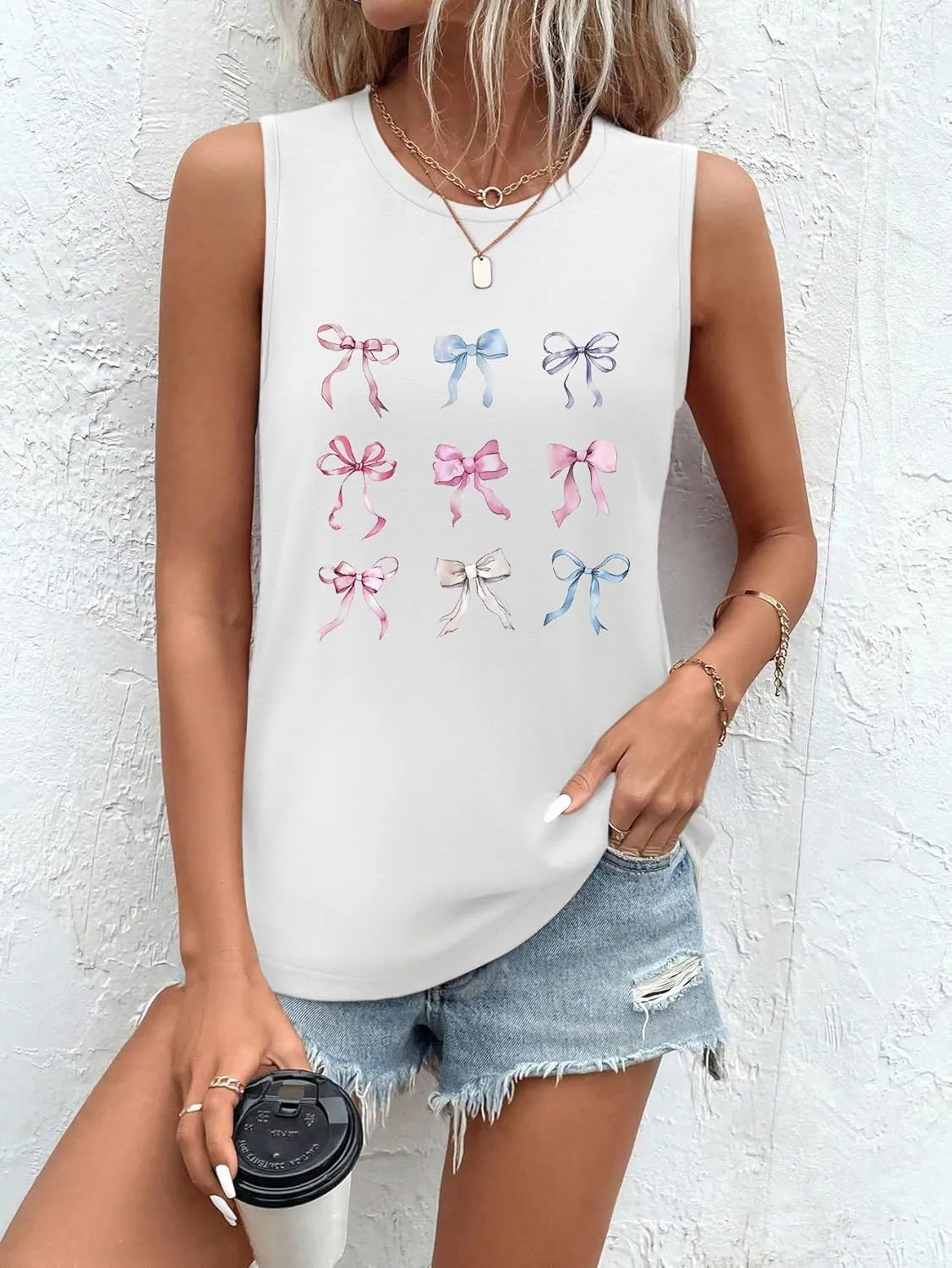 Sleeveless Tank Tops for Women 2025 Summer Casual Blouses Graphic Tees Loose Fit Crewneck Vacation Outfits Shirts