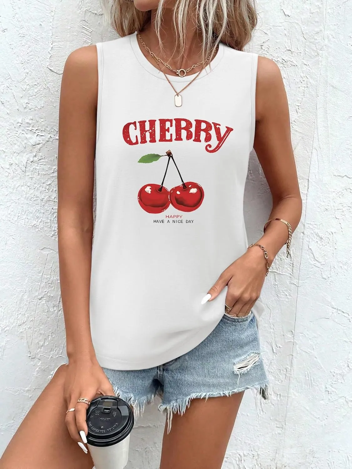 Sleeveless Tank Tops for Women 2025 Summer Casual Blouses Graphic Tees Loose Fit Crewneck Vacation Outfits Shirts