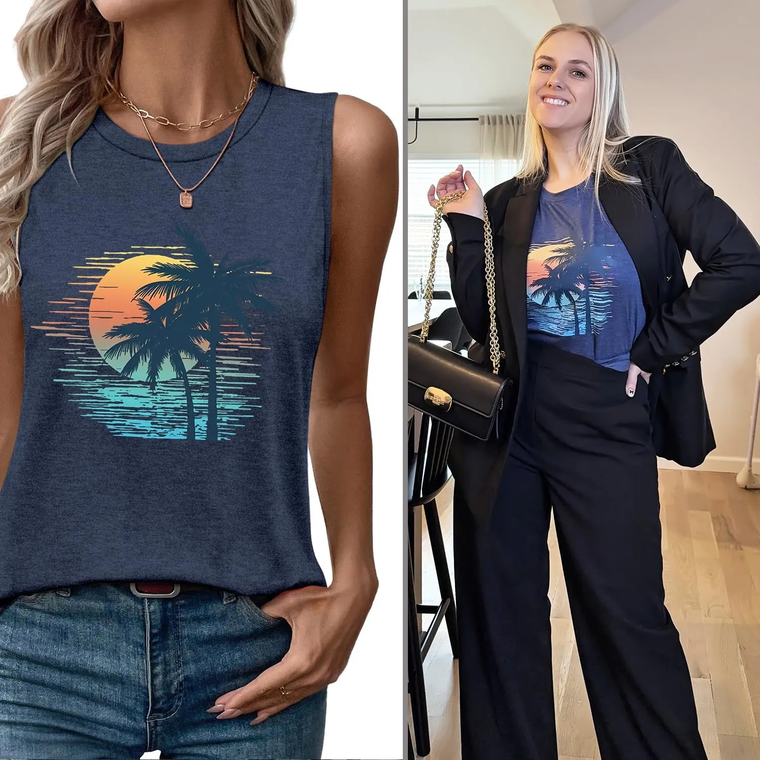 Sleeveless Tank Tops for Women 2025 Summer Casual Blouses Graphic Tees Loose Fit Crewneck Vacation Outfits Shirts