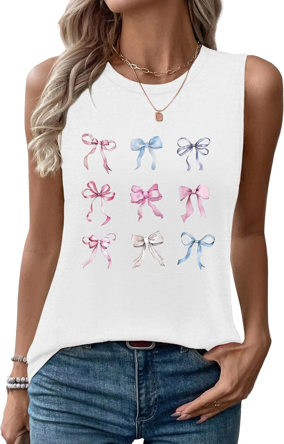 Sleeveless Tank Tops for Women 2025 Summer Casual Blouses Graphic Tees Loose Fit Crewneck Vacation Outfits Shirts