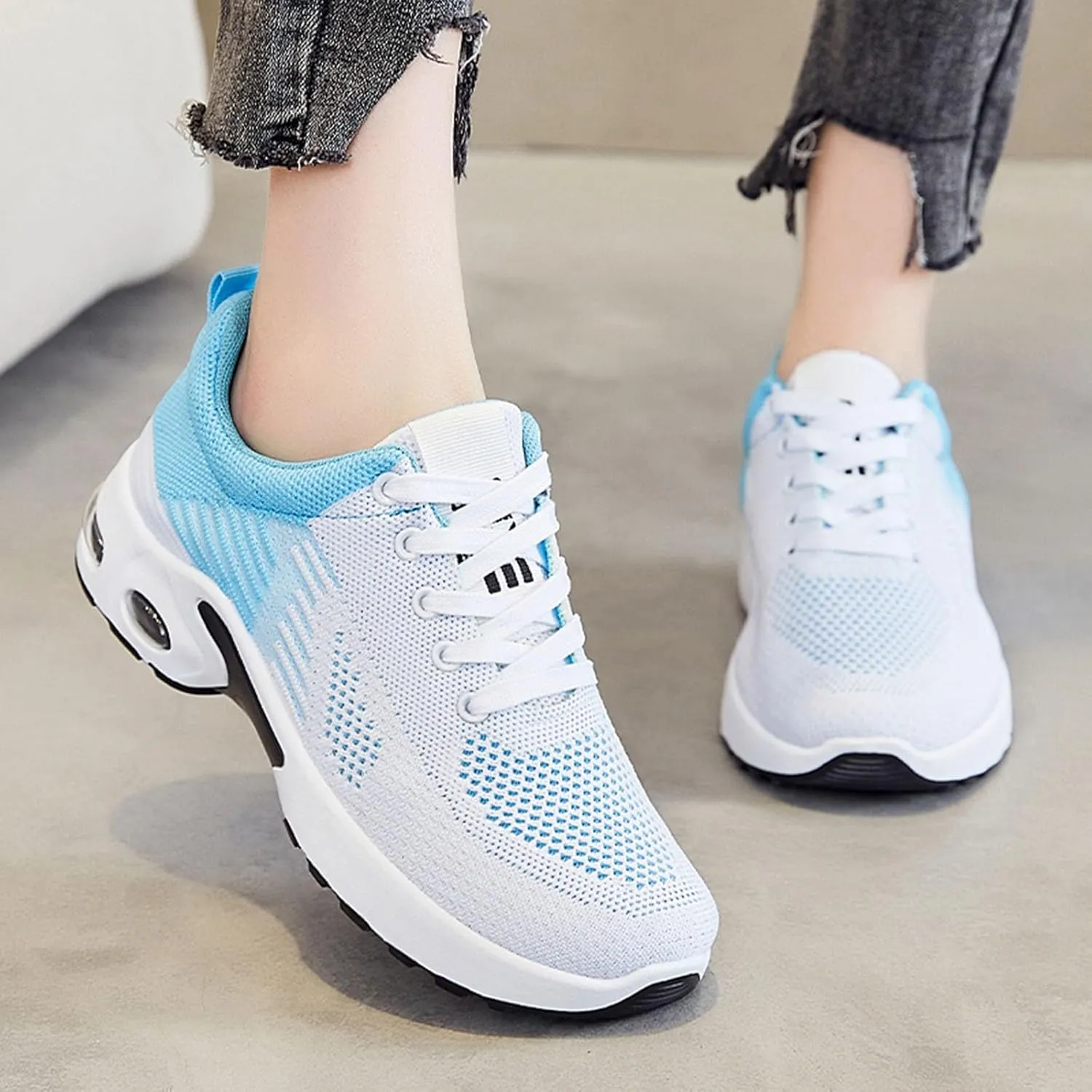 Slip On Sneakers Women Breathable Mesh Non-Slip Athletic Shoes Casual Fashion Air Cushion Running Shoes Lightweight Tennis Walking Shoe Comfortable Sport Sneakers