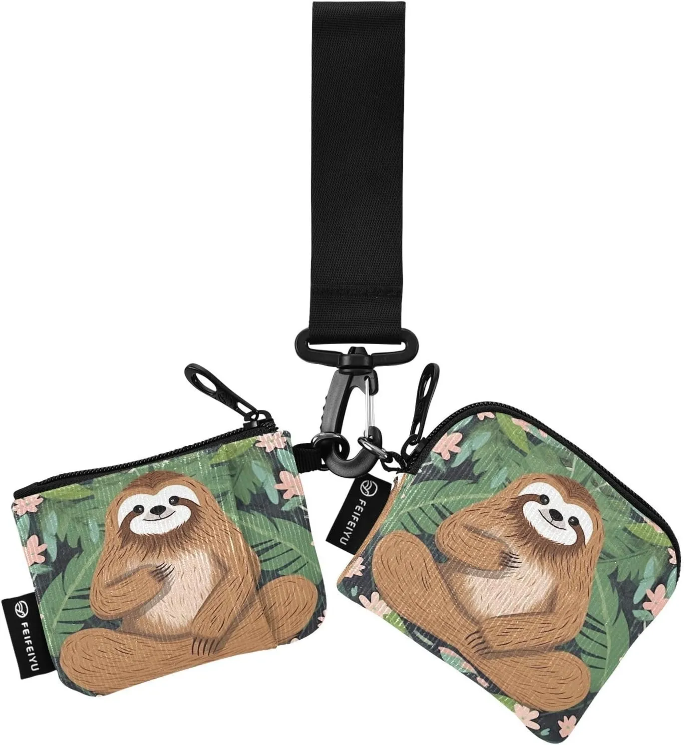 Sloth Yoga Zip Around Wristlet Wallet for Women Portable Detachable Dual Pocket Keychain Wallet Wrist Wallet