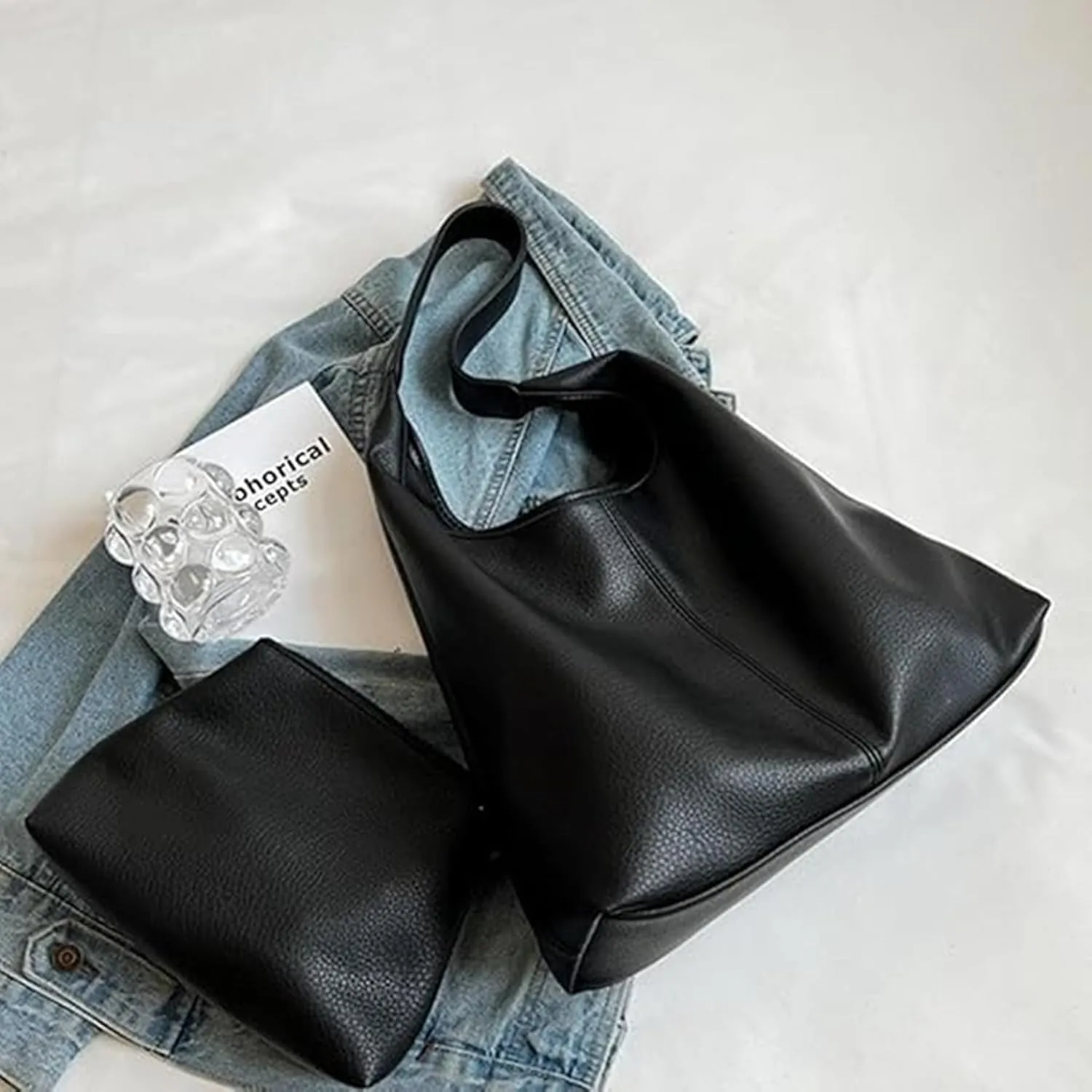 Slouchy Hobo Bags for Women Tote Bag,Retro PU Leather Crossbody Bag,Soft Shoulder Purses Handbag Large Capacity 2pcs