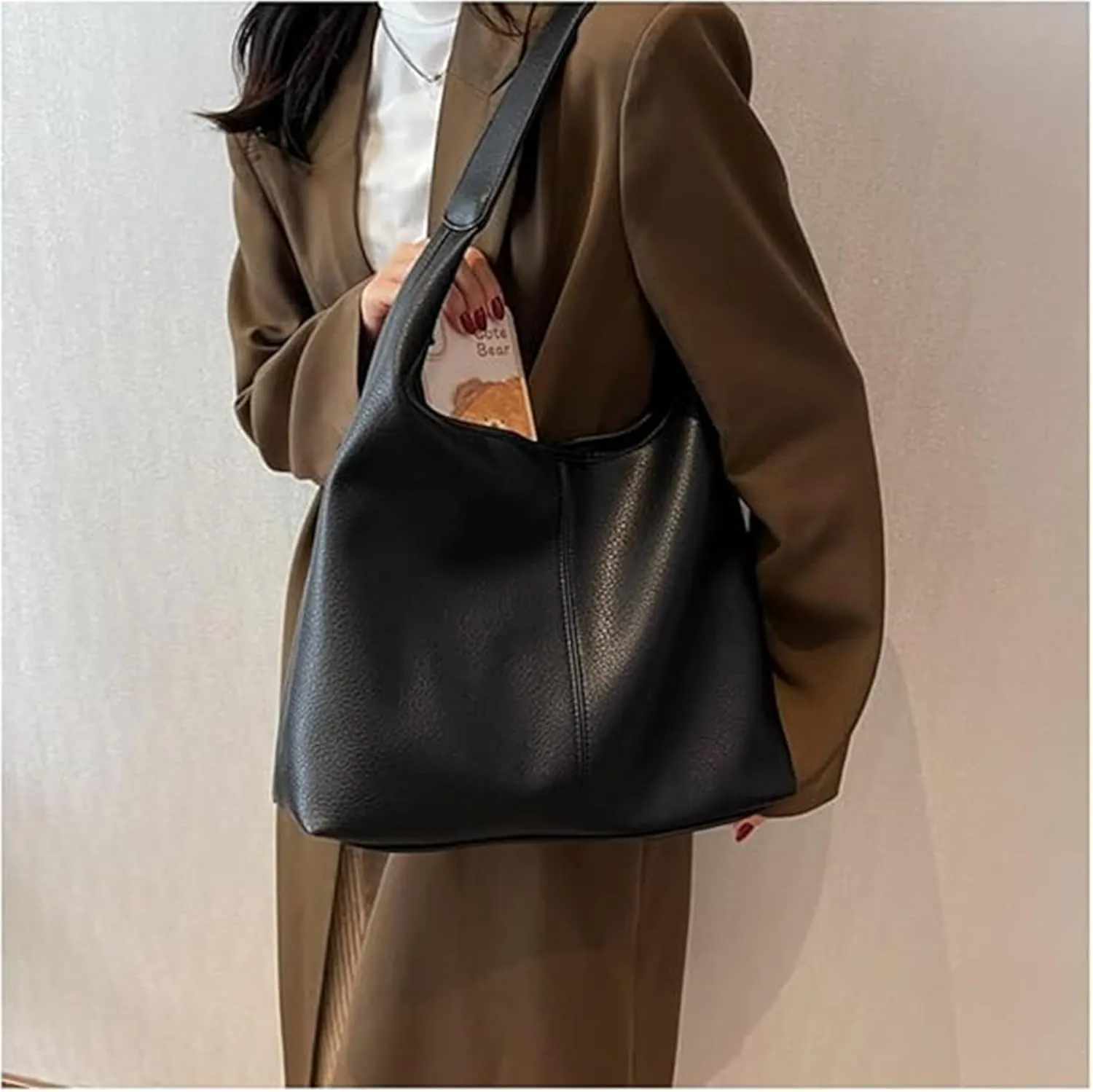 Slouchy Hobo Bags for Women Tote Bag,Retro PU Leather Crossbody Bag,Soft Shoulder Purses Handbag Large Capacity 2pcs