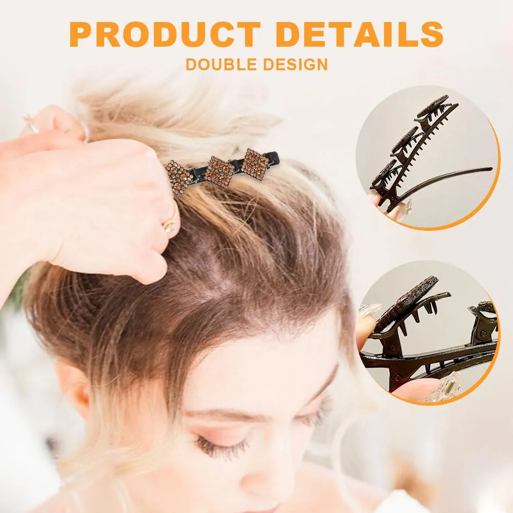 Sparkling Crystal Stone Braided Hair Clips, 2024 New Women's Braided Hair Clip, Short Hair Clips Duckbill Clips, Braided Hair Clip for Ladies and Girls Crystal Stone (Flower-D)