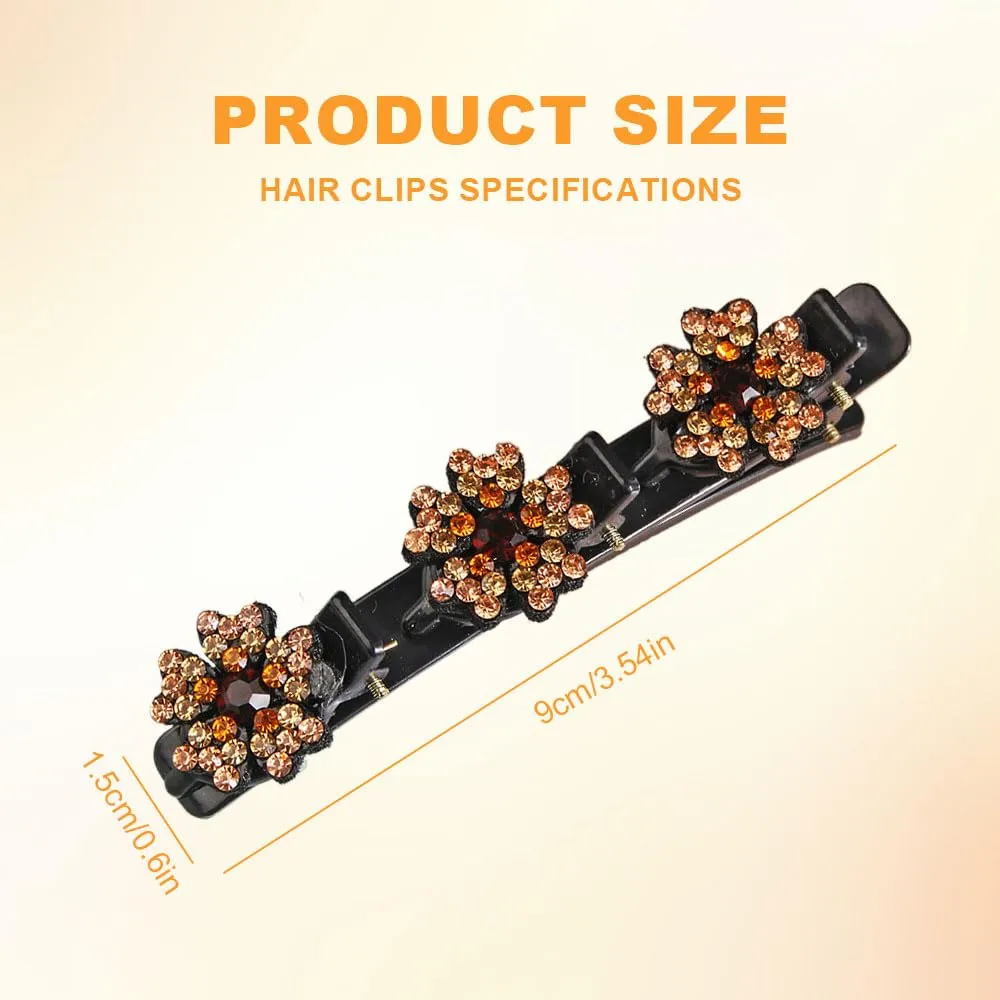 Sparkling Crystal Stone Braided Hair Clips, 2024 New Women's Braided Hair Clip, Short Hair Clips Duckbill Clips, Braided Hair Clip for Ladies and Girls Crystal Stone (Flower-D)
