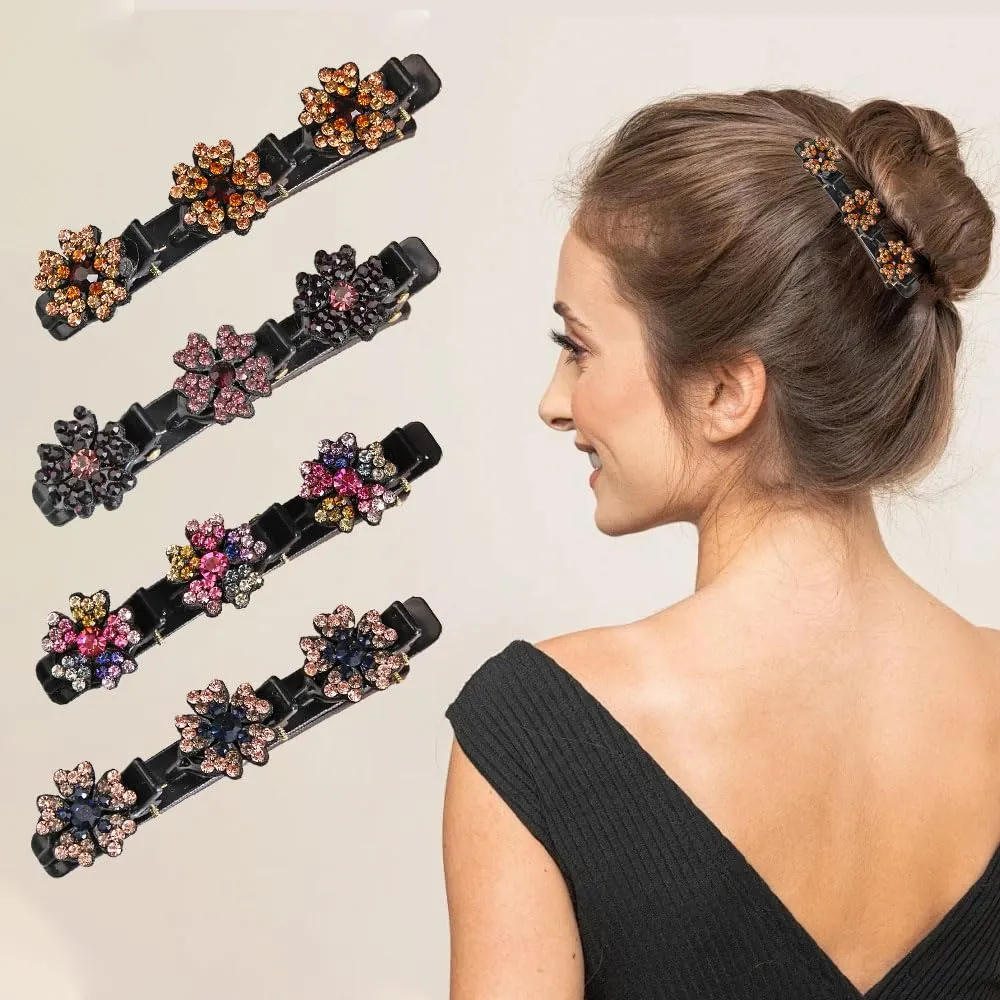 Sparkling Crystal Stone Braided Hair Clips, 2024 New Women's Braided Hair Clip, Short Hair Clips Duckbill Clips, Braided Hair Clip for Ladies and Girls Crystal Stone (Flower-D)