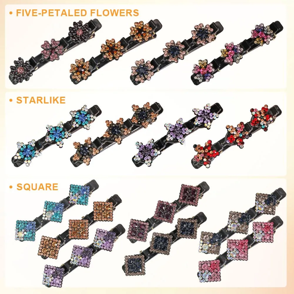 Sparkling Crystal Stone Braided Hair Clips, 2024 New Women's Braided Hair Clip, Short Hair Clips Duckbill Clips, Braided Hair Clip for Ladies and Girls Crystal Stone (Flower-D)