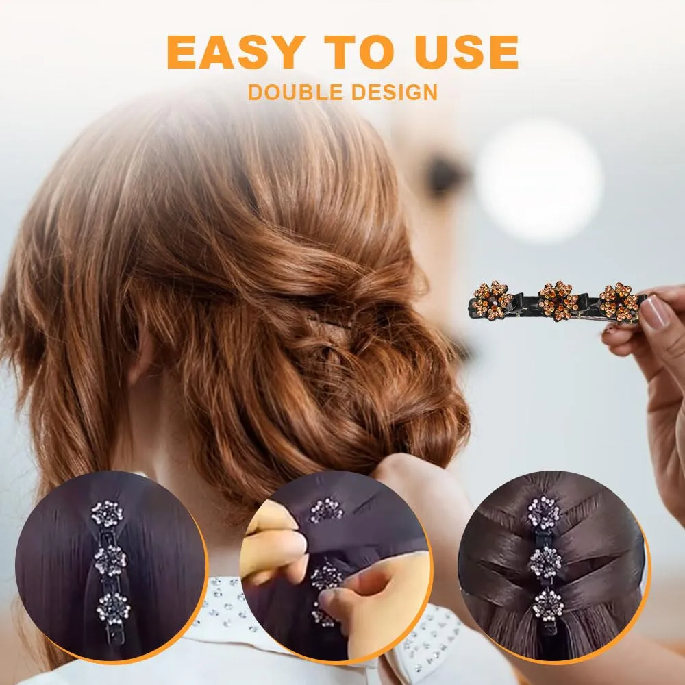 Sparkling Crystal Stone Braided Hair Clips, 2024 New Women's Braided Hair Clip, Short Hair Clips Duckbill Clips, Braided Hair Clip for Ladies and Girls Crystal Stone (Flower-D)