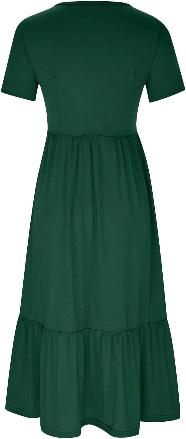 Spring Dresses for Women 2024 Casual Loose Short Sleeve Summer Long Tshirt Dress Flowy Tiered Maxi Beach Sundress