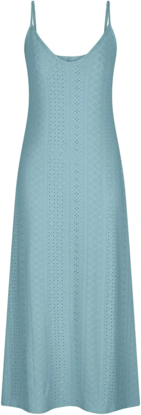 Spring Eyelet Dresses for Women 2025 Spaghetti Strap Maxi Dress Long Summer Sundresses Trendy Beach Vacation Clothing