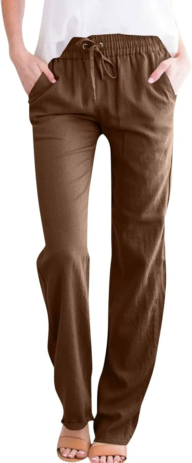 Straight Leg Summer Workout Slacks for Women Casual Tunic High Waist Stretch Trousers for Ladies Comfy Coloured