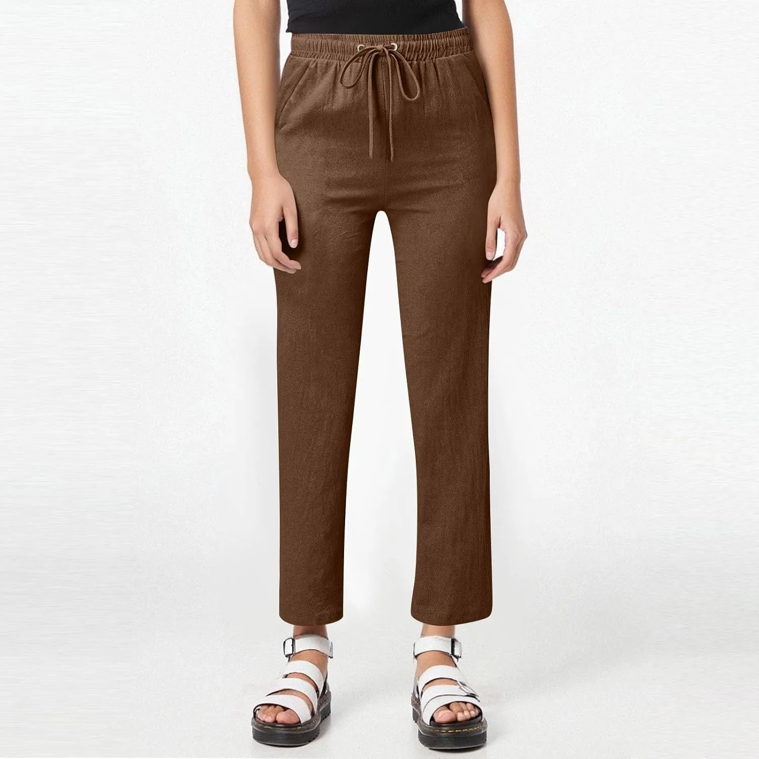 Straight Leg Summer Workout Slacks for Women Casual Tunic High Waist Stretch Trousers for Ladies Comfy Coloured