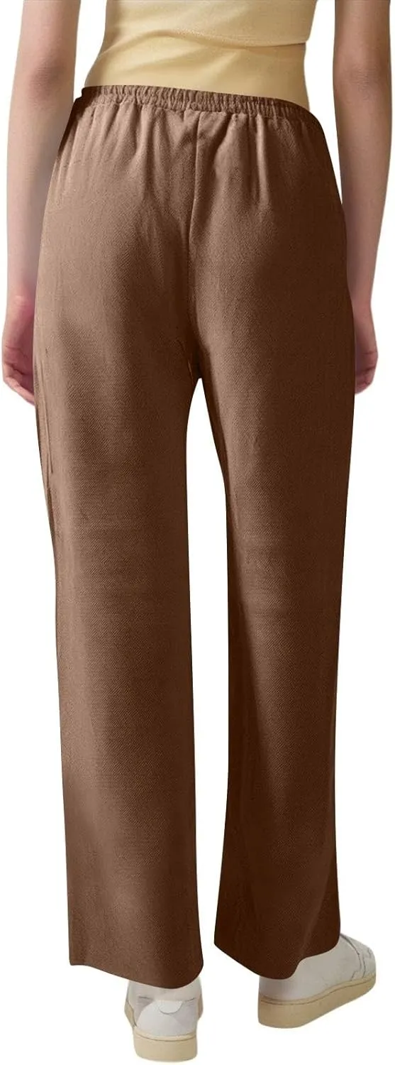 Straight Leg Summer Workout Slacks for Women Casual Tunic High Waist Stretch Trousers for Ladies Comfy Coloured