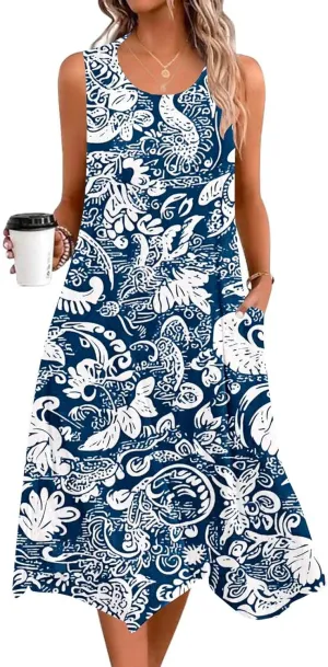 Summer Beach Dresses for Women 2025 Boho Floral Midi Tank Dress Sleeveless Flowy Sundress Resort Wear Vacation Outfits