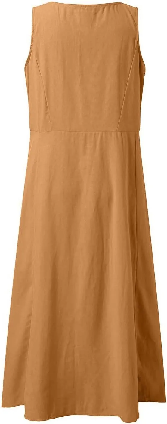 Summer Beach Dresses for Women Casual Loose Flowy Maxi Dress with Pocket Plus Size Bohemian Sleeveless Sundress Ladies