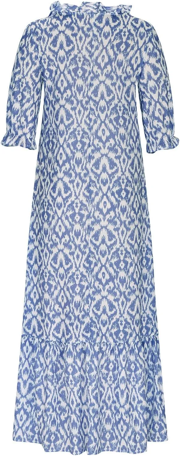Summer Beach Dresses for Women Trendy Floral Printed Short Sleeve V Neck Maxi Dress Elegant Ladies Vacation Dress
