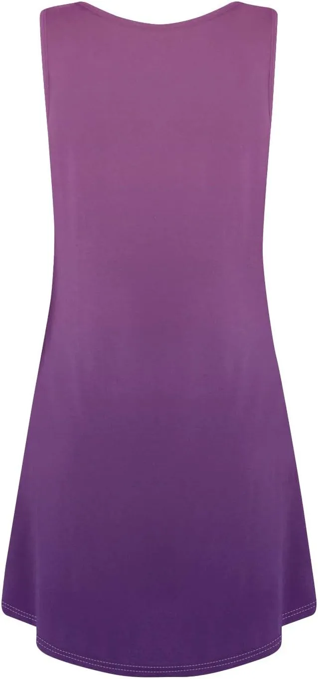 Summer Dress for Women Casual Trendy Ombre Gradient U-Neck Sleeveless Beach Vacation Mini Tank Sundress with Pocket