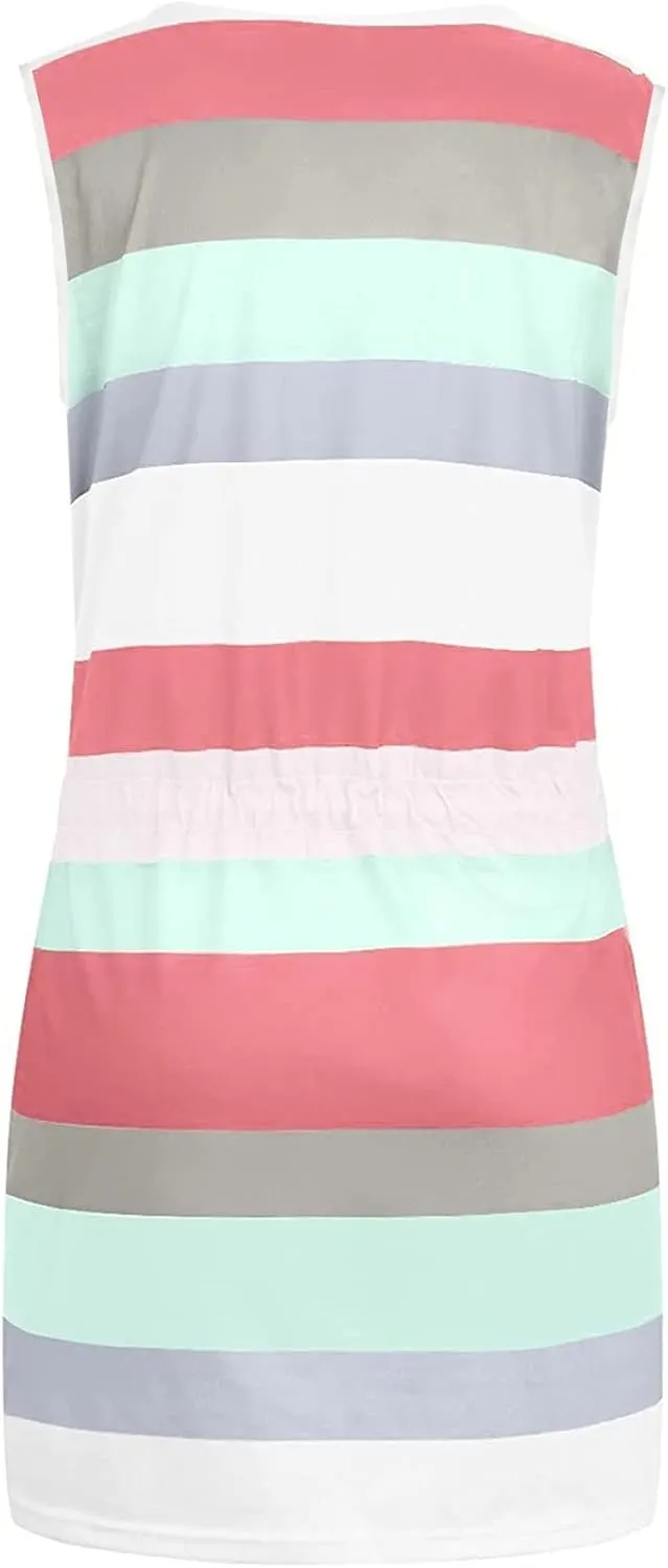 Summer Dresses for Women 2024 Casual V-Neck Sleeveless Bandage Stripe Printing Sundresses Loose Vest Sling Dress