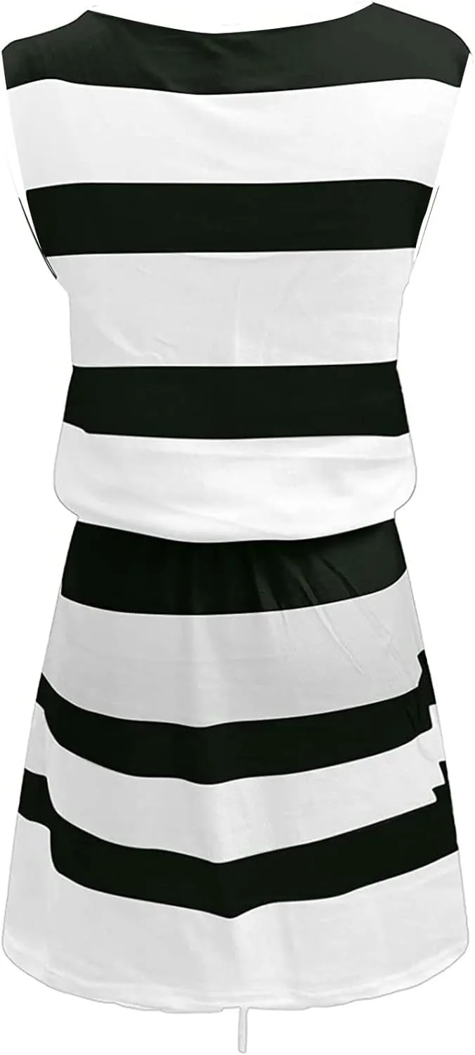 Summer Dresses for Women 2024 Casual V-Neck Sleeveless Bandage Stripe Printing Sundresses Loose Vest Sling Dress