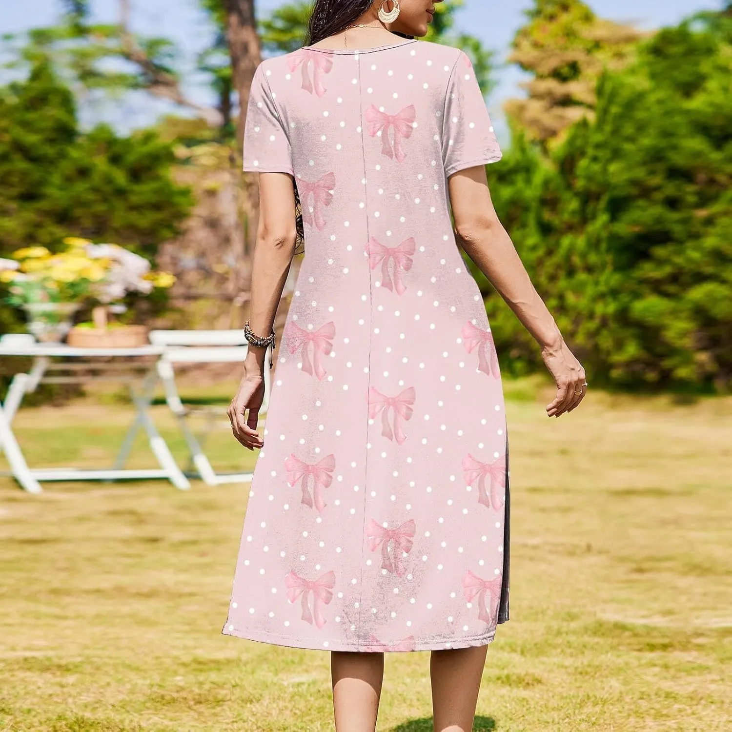 Summer Dresses for Women 2025 Beach Boho Hawaiian Casual Crewneck Short Sleeve Midi Formal Bodycon Vacation Sun Dress