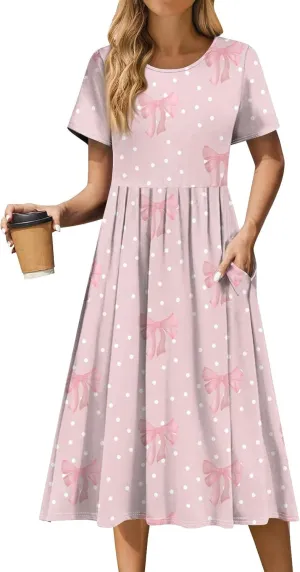 Summer Dresses for Women 2025 Beach Boho Hawaiian Casual Crewneck Short Sleeve Midi Formal Bodycon Vacation Sun Dress