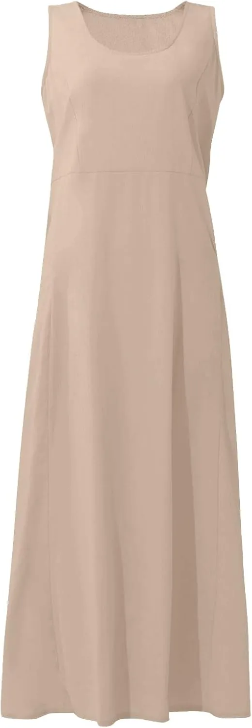 Summer Dresses for Women 2025 Casual Boho Sundress Crew Neck Sleeveless Beach Vacation Maxi Dresses with Pockets