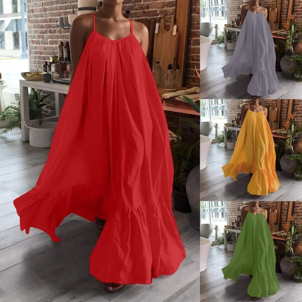 Summer Dresses for Women 2025 Casual Spring Spaghetti Straps Backless Sleeveless Boho Sundresses Beach Vacation Maxi Dress