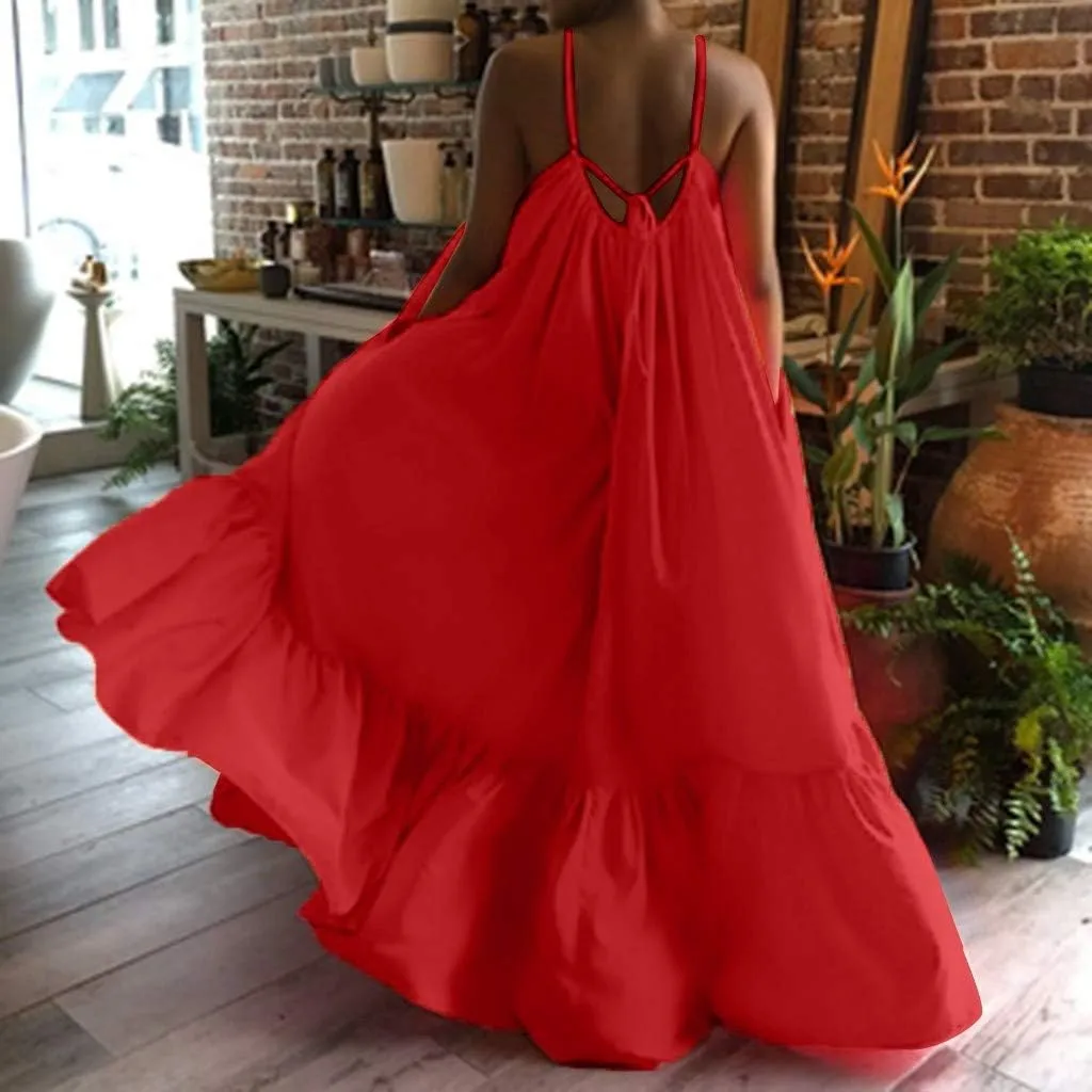 Summer Dresses for Women 2025 Casual Spring Spaghetti Straps Backless Sleeveless Boho Sundresses Beach Vacation Maxi Dress
