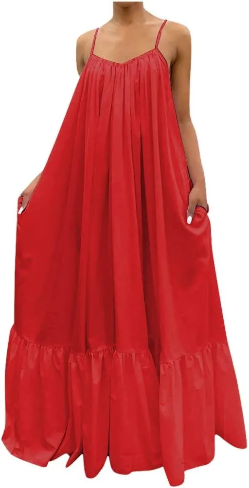 Summer Dresses for Women 2025 Casual Spring Spaghetti Straps Backless Sleeveless Boho Sundresses Beach Vacation Maxi Dress