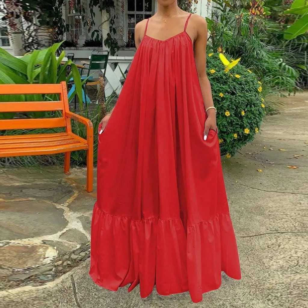 Summer Dresses for Women 2025 Casual Spring Spaghetti Straps Backless Sleeveless Boho Sundresses Beach Vacation Maxi Dress