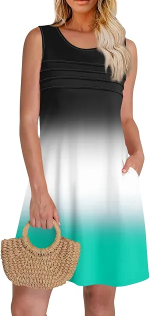 Summer Dresses for Women 2025 Floral Loose T Shirt Dresses V Neck Casual Pleated Front Tank Dress Sleeveless Sundresses