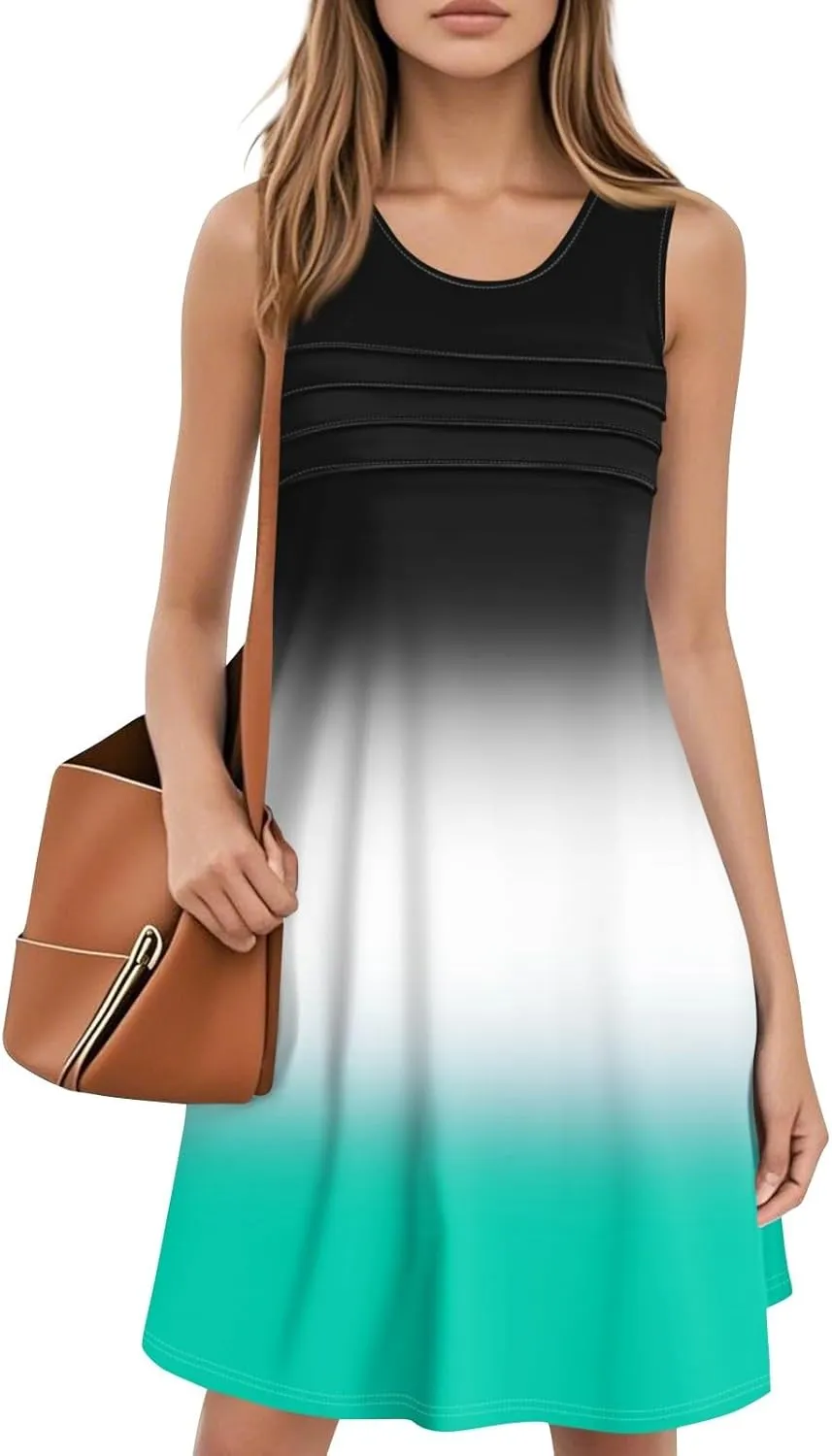 Summer Dresses for Women 2025 Floral Loose T Shirt Dresses V Neck Casual Pleated Front Tank Dress Sleeveless Sundresses