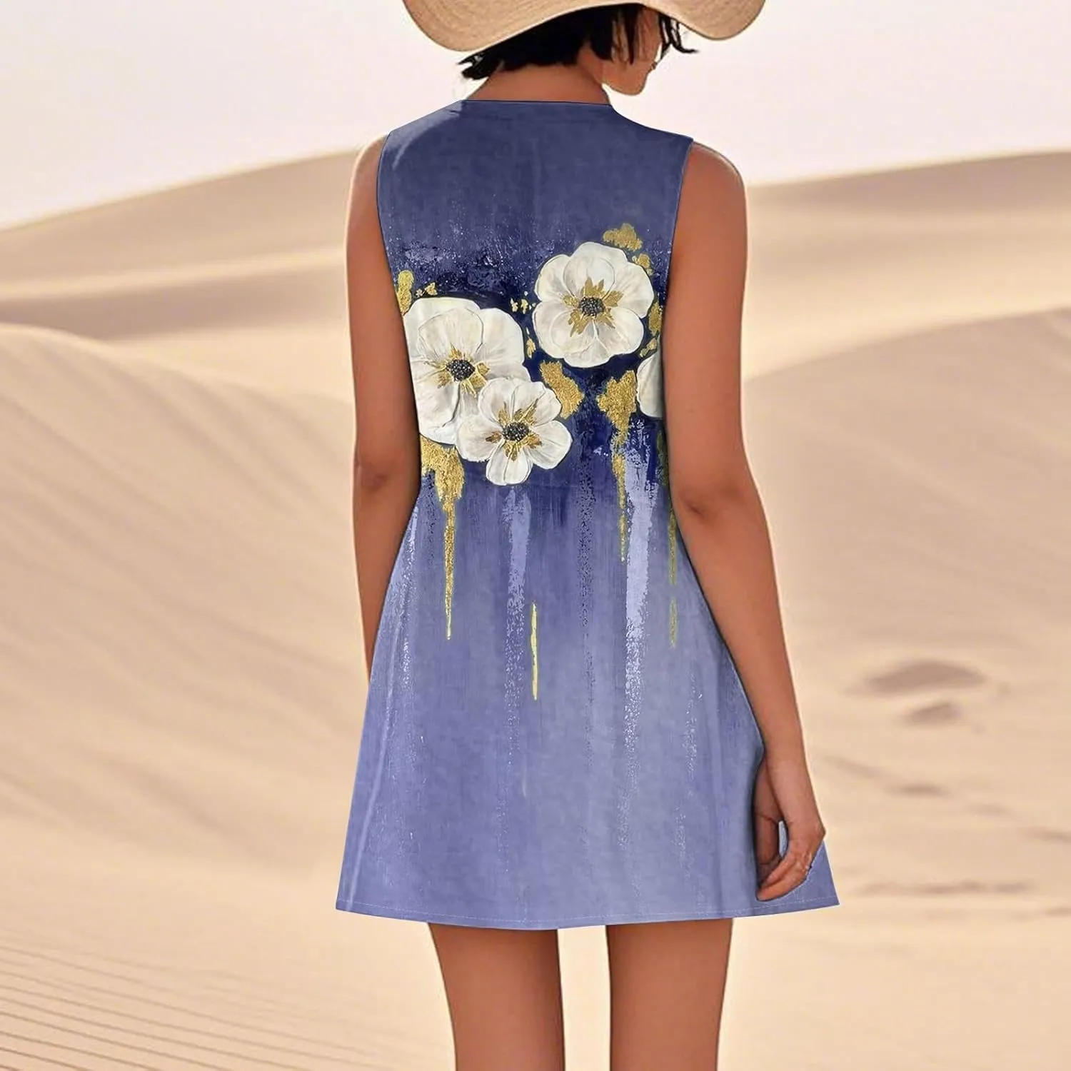 Summer Dresses for Women 2025 Round Neck Short Sleeve Cotton Linen Dress Beach Vacation Sundresses with Pockets