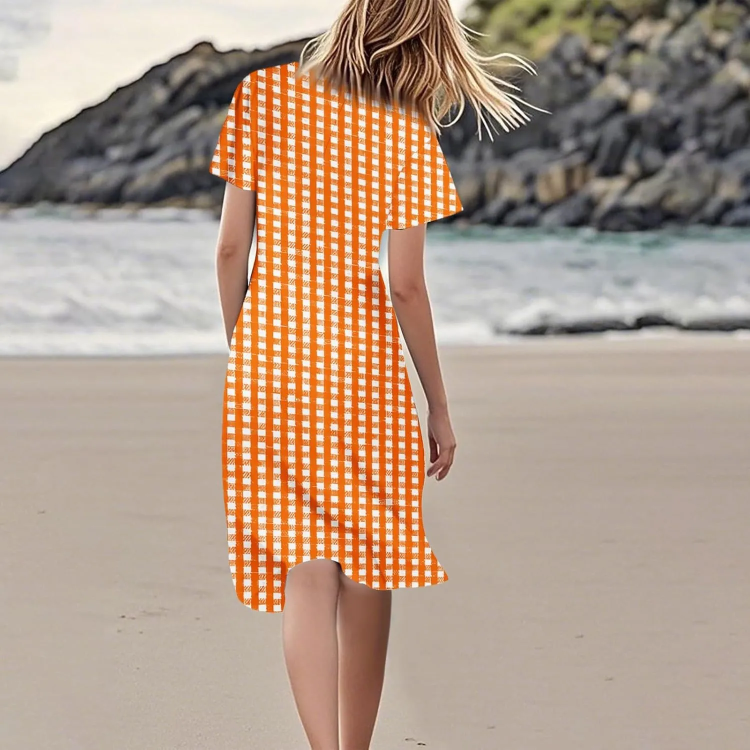 Summer Dresses for Women 2025 Short Sleeve Casual Floral Mide Dresses V-Neck Floral Beach Vacation Party Dress